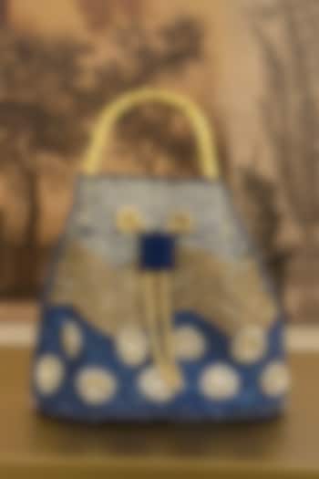 Blue Satin Crystal Hand Embellished Bucket Bag by Be Chic at Pernia's Pop Up Shop