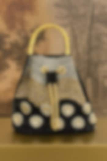 Black Satin Crystal Hand Embellished Bucket Bag by Be Chic at Pernia's Pop Up Shop
