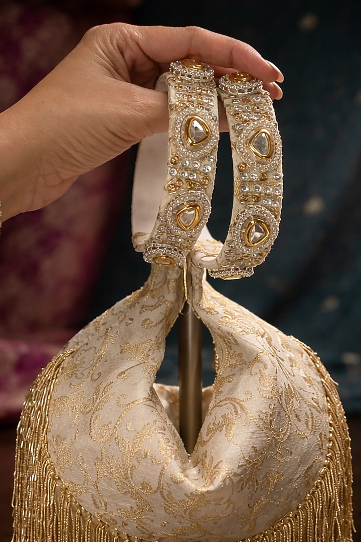 Ivory Brocade Kundan Polki Embellished Potli by Be Chic at Pernia's Pop Up Shop