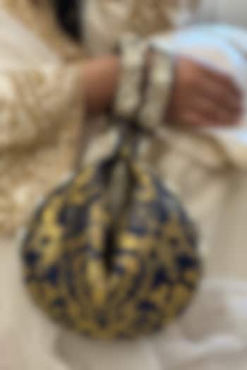 Blue Brocade Kundan Polki Embellished Clutch by Be Chic at Pernia's Pop Up Shop