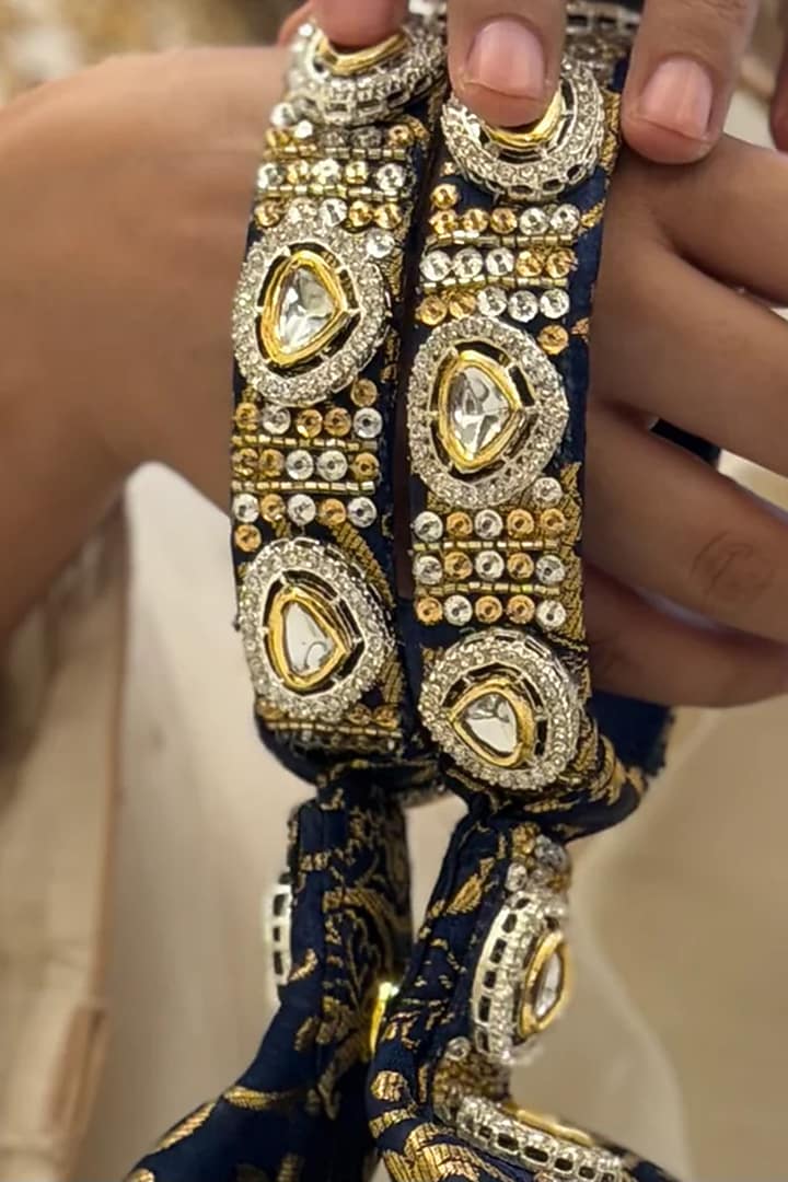 Blue Brocade Kundan Polki Embellished Clutch by Be Chic at Pernia's Pop Up Shop