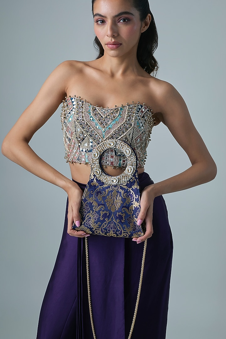 Navy Blue Brocade Sling Bag by Be Chic at Pernia's Pop Up Shop