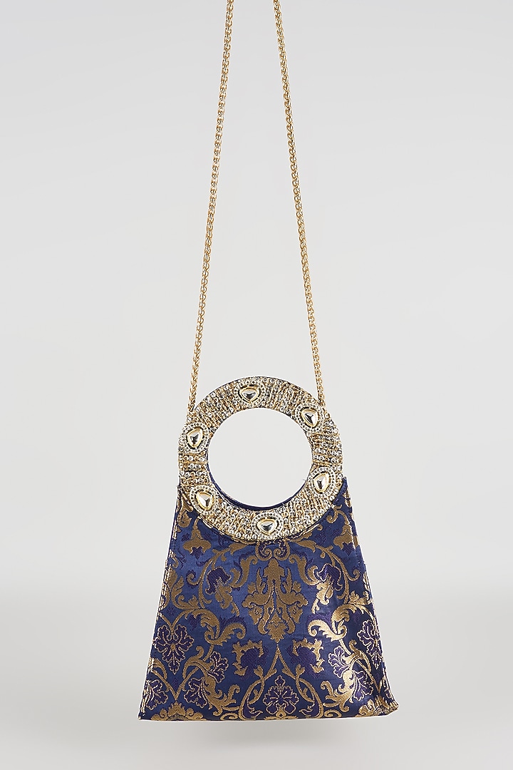 Navy Blue Brocade Sling Bag by Be Chic at Pernia's Pop Up Shop
