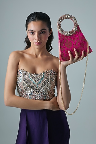 Rani Pink Brocade Sling Bag by Be Chic