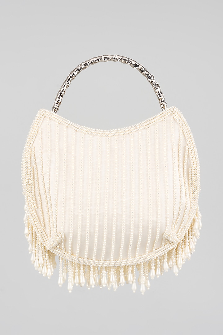 Ivory Satin Hand Embroidered Clutch by Be Chic at Pernia's Pop Up Shop