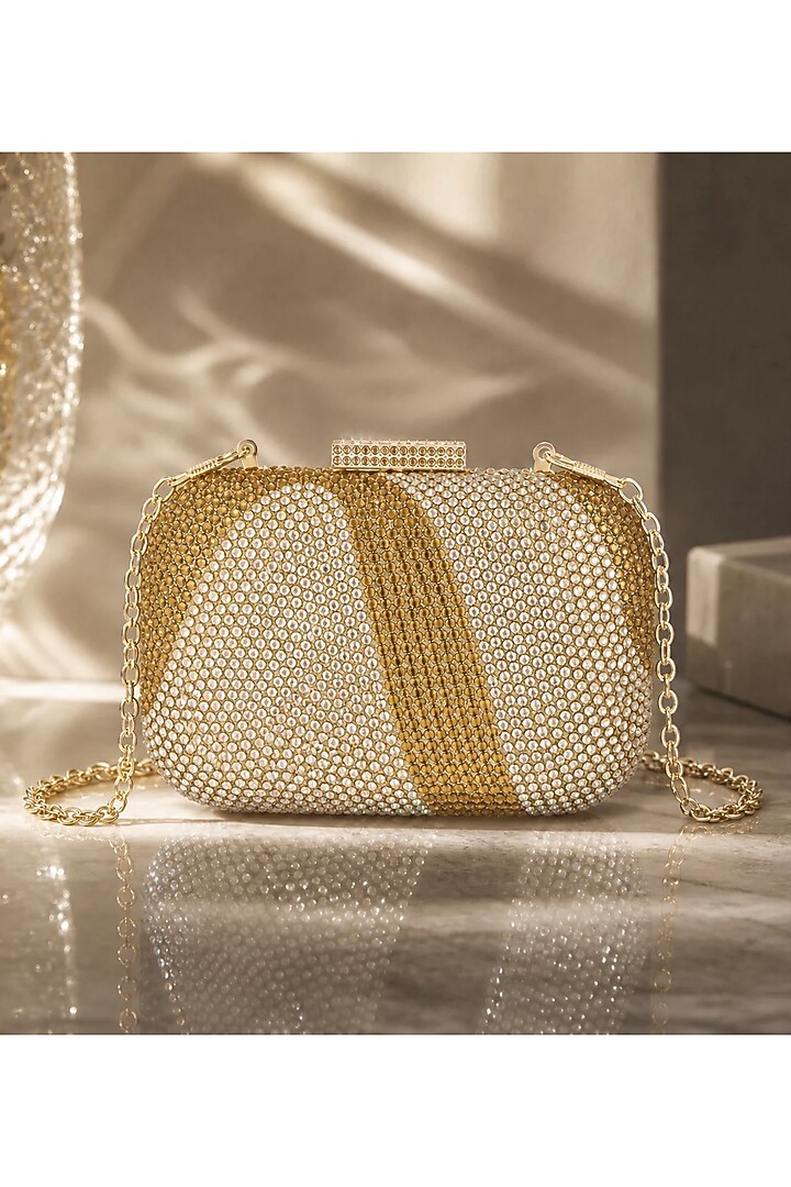Gold Acrylic Crystal Embellished Ripple Clutch by Be Chic at Pernia's Pop Up Shop