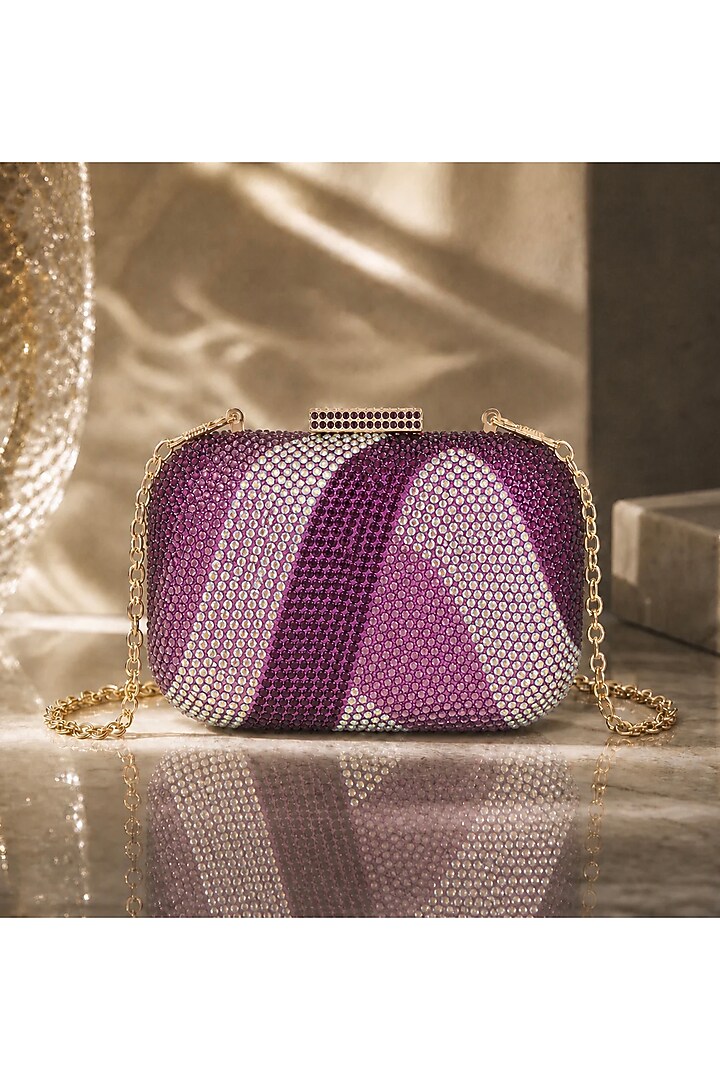 Purple Acrylic Crystal Embellished Ripple Clutch by Be Chic at Pernia's Pop Up Shop