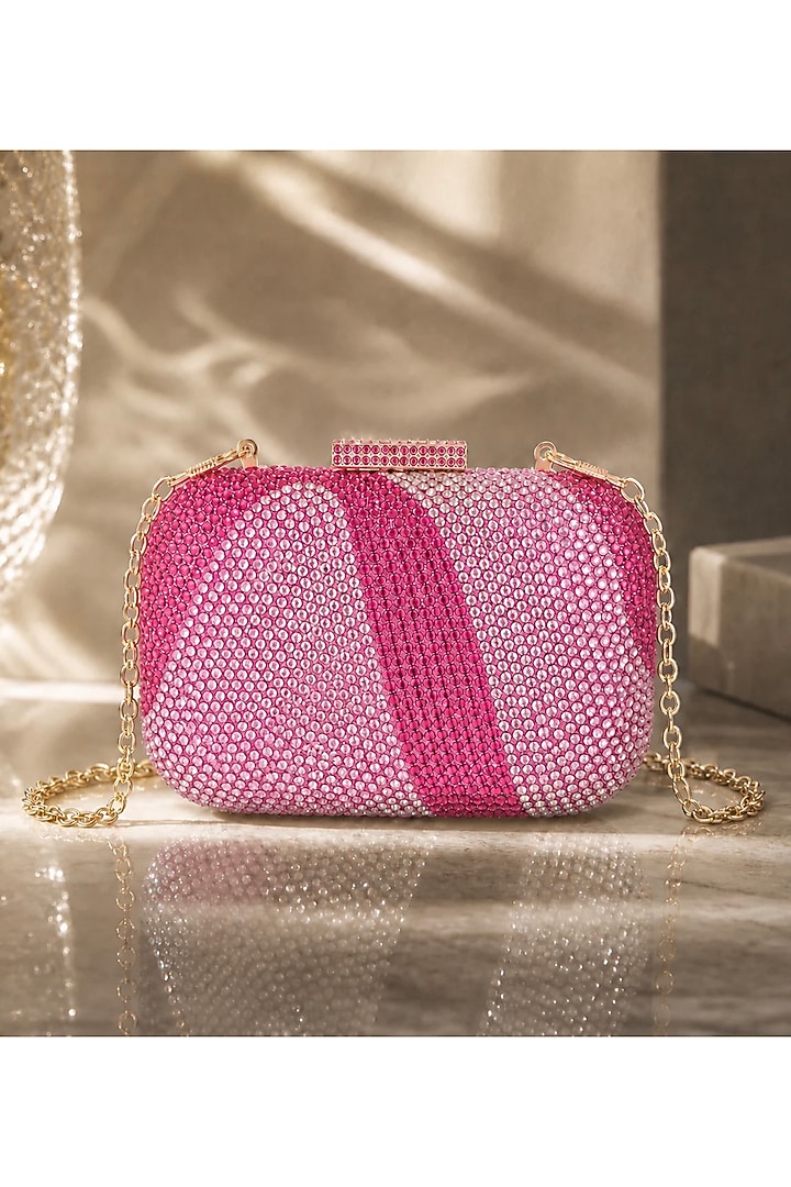 Pink Acrylic Crystal Embellished Ripple Clutch by Be Chic at Pernia's Pop Up Shop