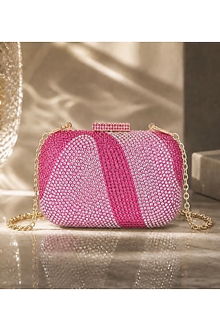Pink Acrylic Crystal Embellished Ripple Clutch by Be Chic