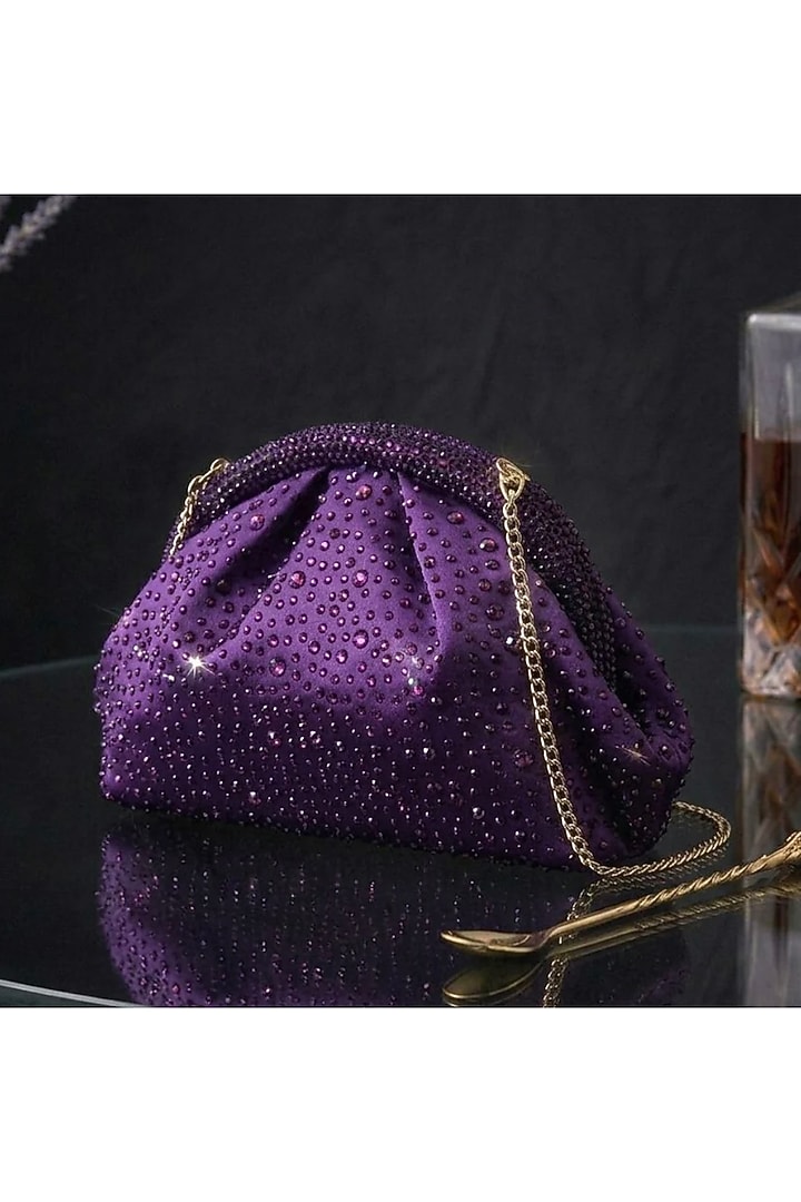 Purple Satin Crystal Embellished Clutch by Be Chic at Pernia's Pop Up Shop