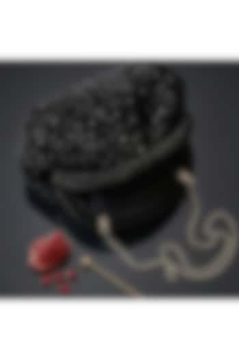 Black Satin Crystal Embellished Clutch by Be Chic at Pernia's Pop Up Shop