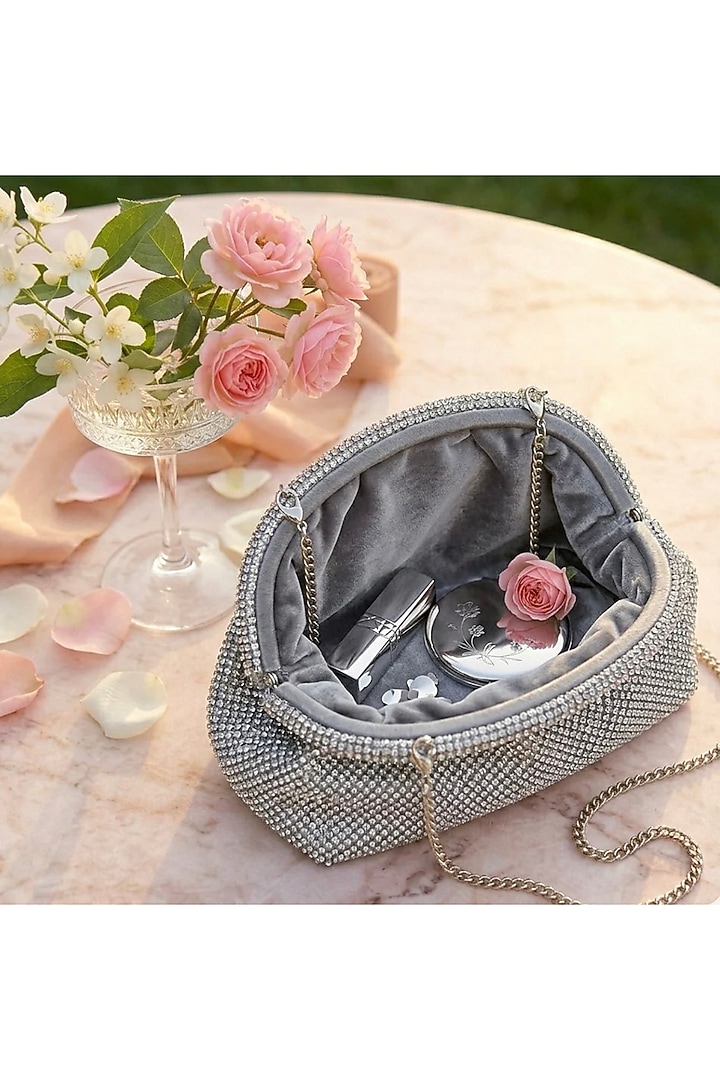 Silver Satin Clutch by Be Chic at Pernia's Pop Up Shop