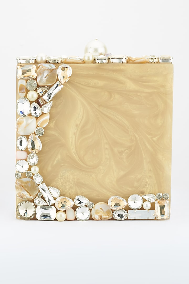 Golden Pearl Crystals Embellished Clutch by Be Chic