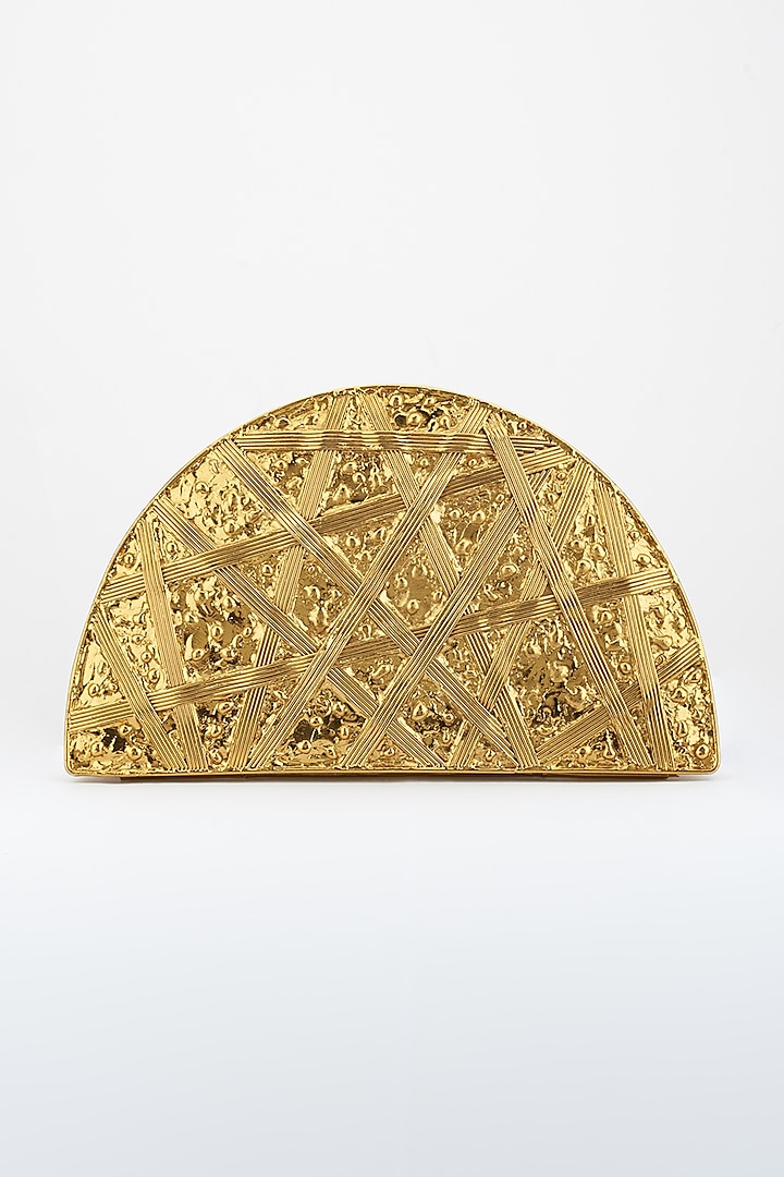 Dull Golden Handcrafted Clutch With Metal Detailing by Be Chic