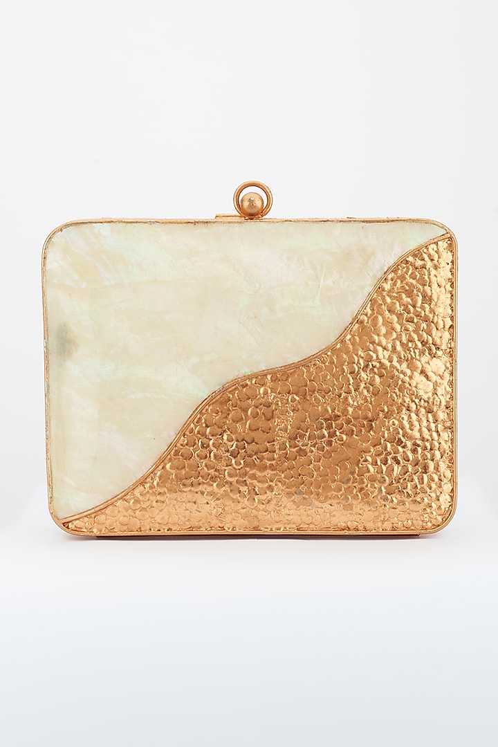 Rose Gold Mother Of Pearl Embellished Handcrafted Clutch by Be Chic