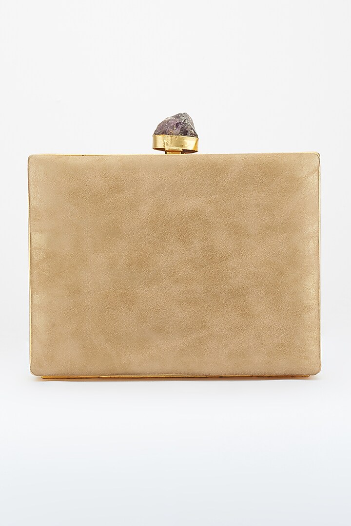 Dull Golden Mother Of Pearl Embellished Handcrafted Clutch by Be Chic at Pernia's Pop Up Shop