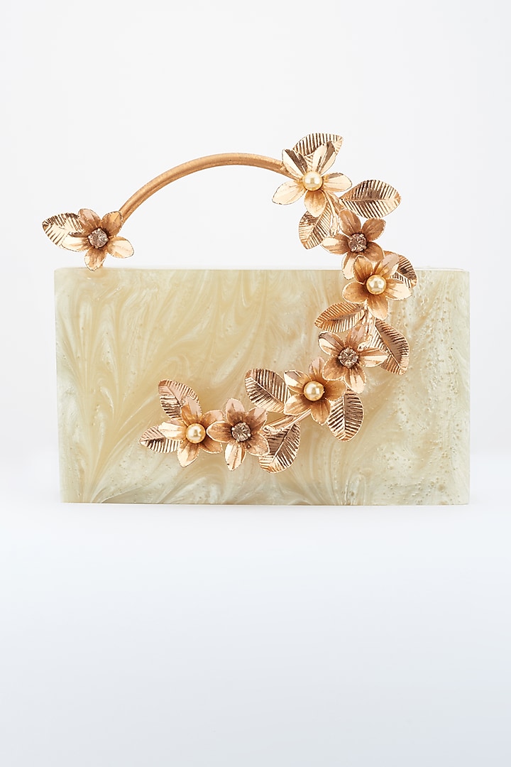 Ivory & Rose Gold Resin Handcrafted Clutch by Be Chic
