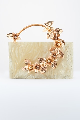 Ivory & Rose Gold Resin Handcrafted Clutch by Be Chic