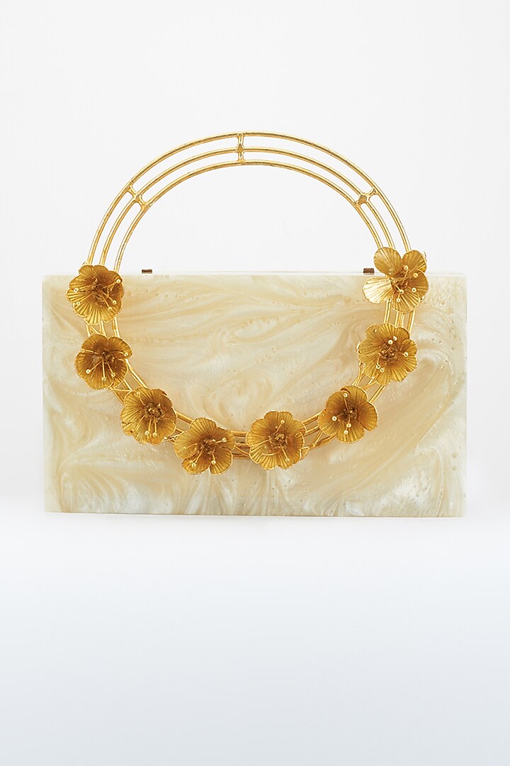 Ivory & Golden Resin Handcrafted Clutch by Be Chic