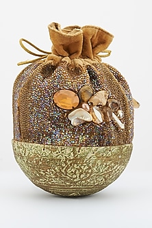 Beige Crystals Embellished Potli by Be Chic-READY TO SHIP GIFTS