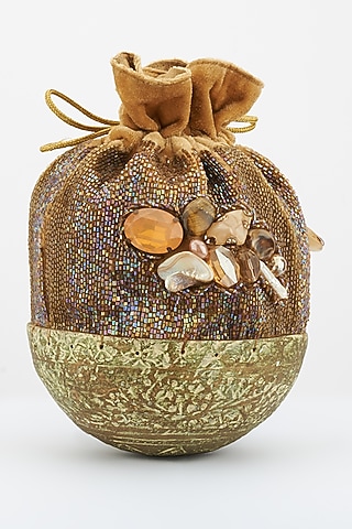 Beige Crystals Embellished Potli by Be Chic