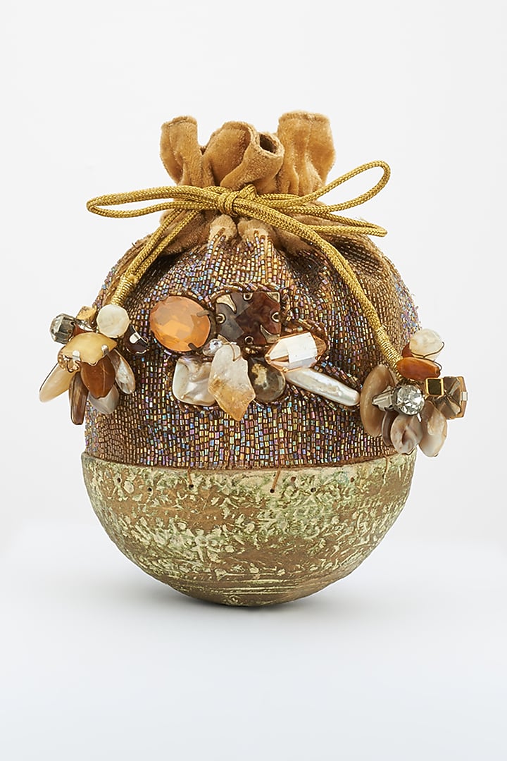 Beige Crystals Embellished Potli by Be Chic at Pernia's Pop Up Shop