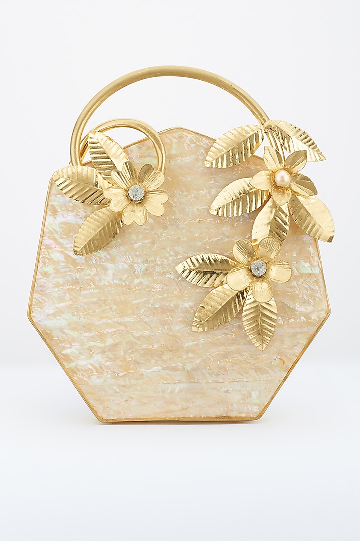 Golden Crystals Embellished Clutch by Be Chic