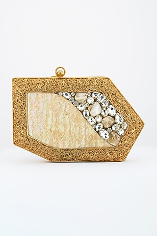 Golden Embellished Handcrafted Clutch by Be Chic