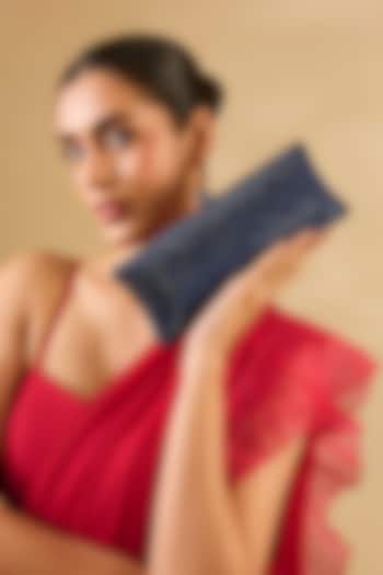 Blue Satin Crystal Embellished Clutch by Be Chic at Pernia's Pop Up Shop