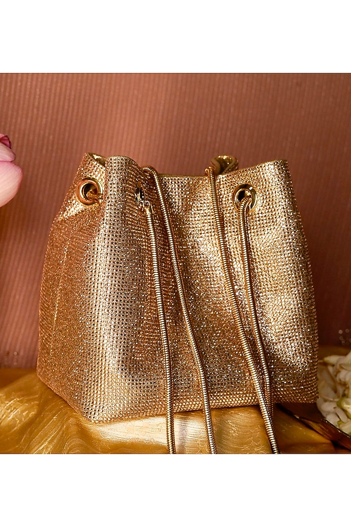 Gold Satin Crystal Potli by Be Chic at Pernia's Pop Up Shop