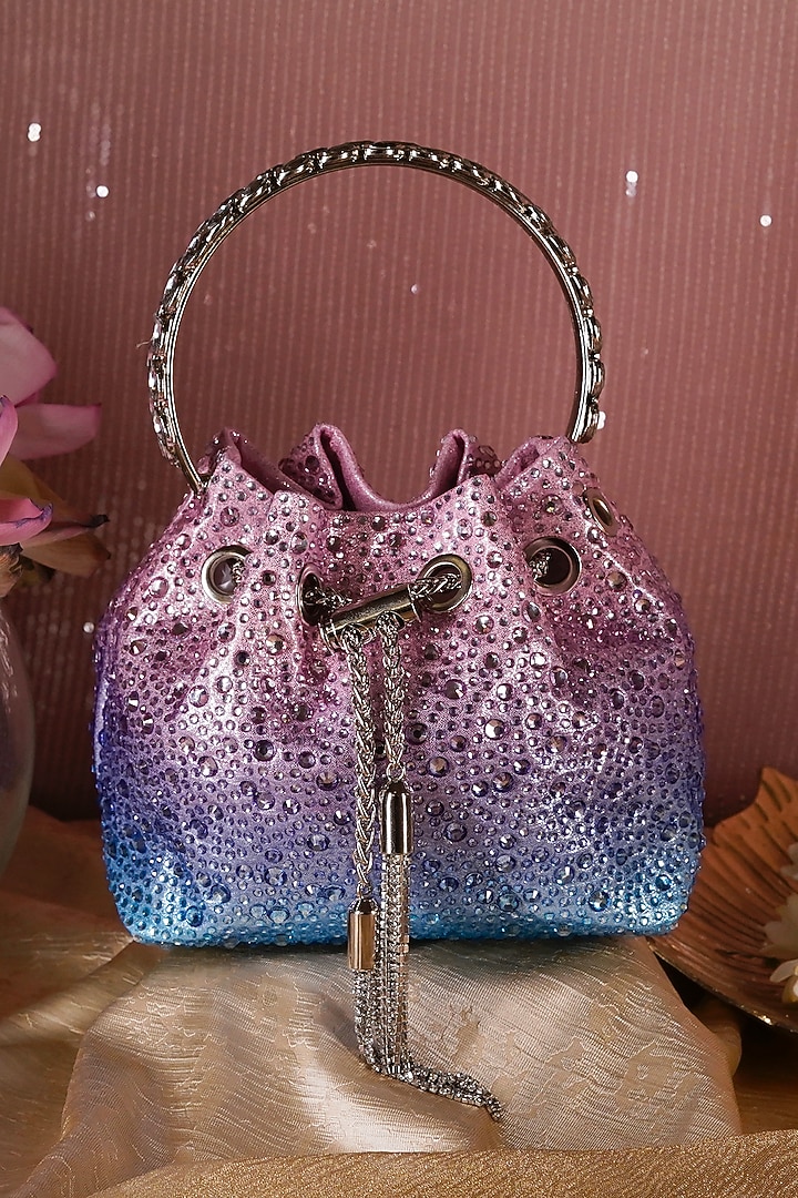Blue & Pink Satin Crystal Potli by Be Chic at Pernia's Pop Up Shop