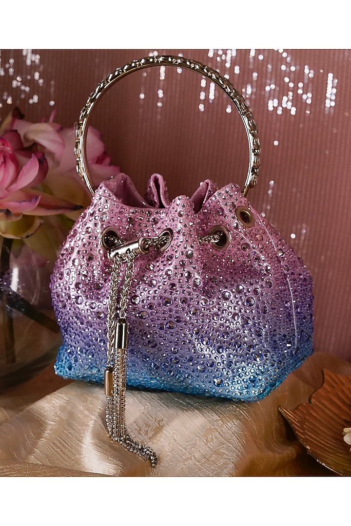 Blue & Pink Satin Crystal Potli by Be Chic at Pernia's Pop Up Shop
