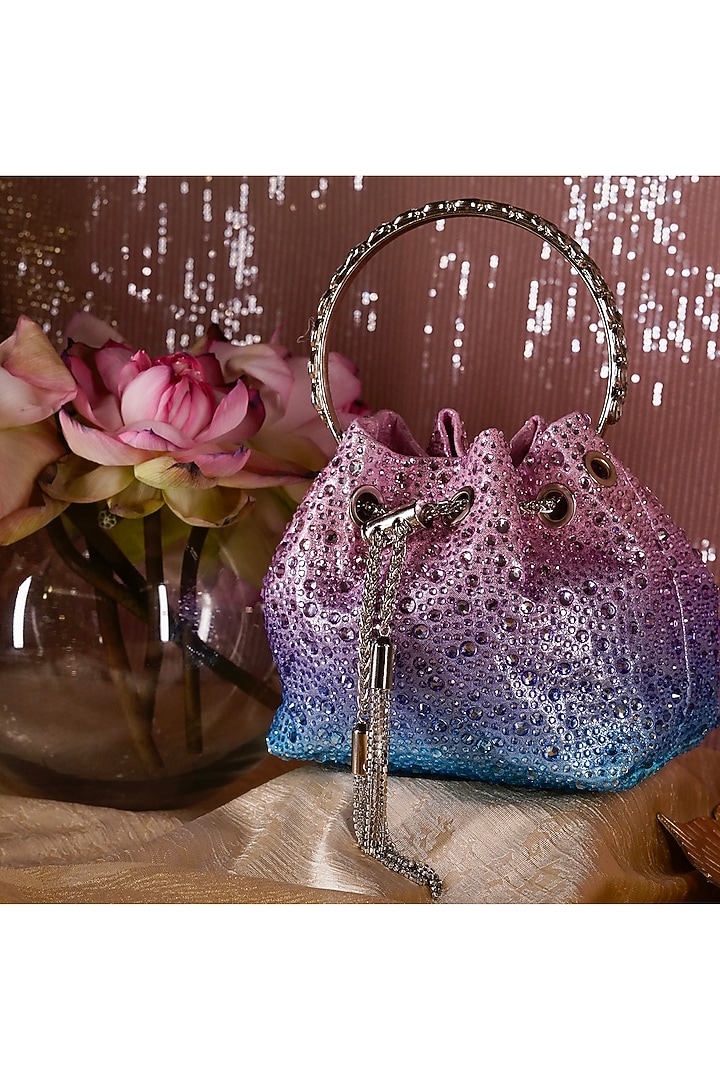 Blue & Pink Satin Crystal Potli by Be Chic at Pernia's Pop Up Shop