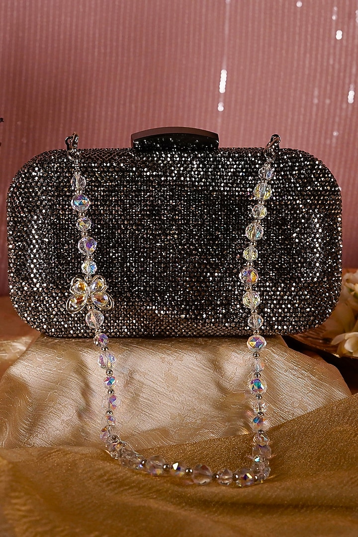 Black Metal Crystal Clutch by Be Chic at Pernia's Pop Up Shop
