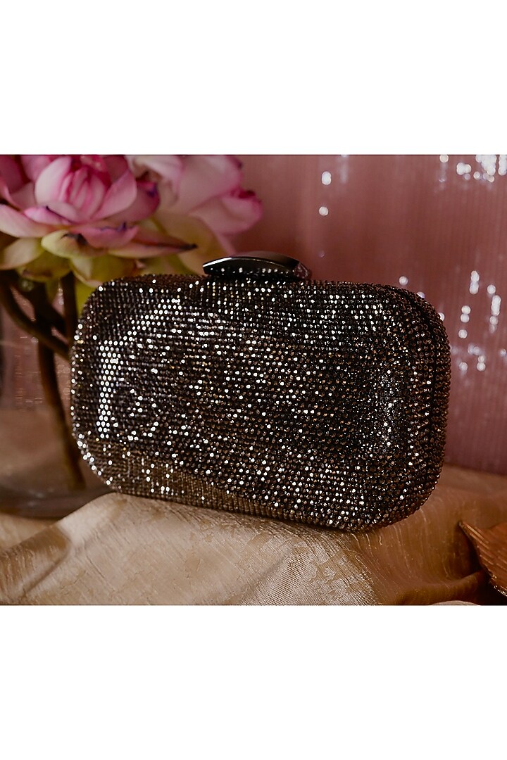 Black Metal Crystal Clutch by Be Chic at Pernia's Pop Up Shop