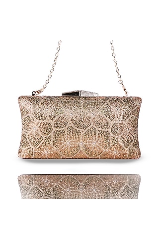 Gold Metal Crystal Floral Clutch by Be Chic