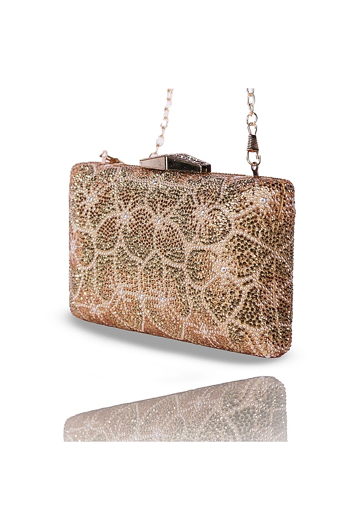 Gold Metal Crystal Floral Clutch by Be Chic at Pernia's Pop Up Shop