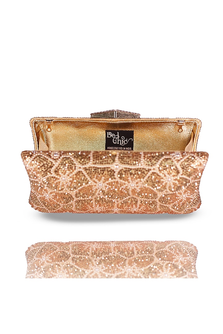 Gold Metal Crystal Floral Clutch by Be Chic at Pernia's Pop Up Shop