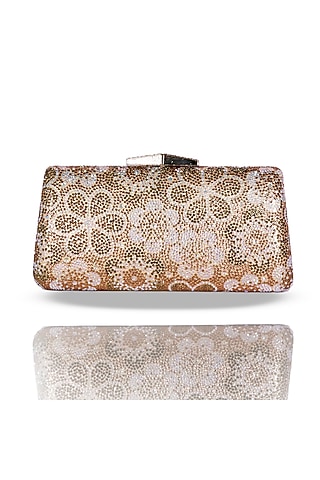 Gold Metal Crystal Floral Clutch by Be Chic