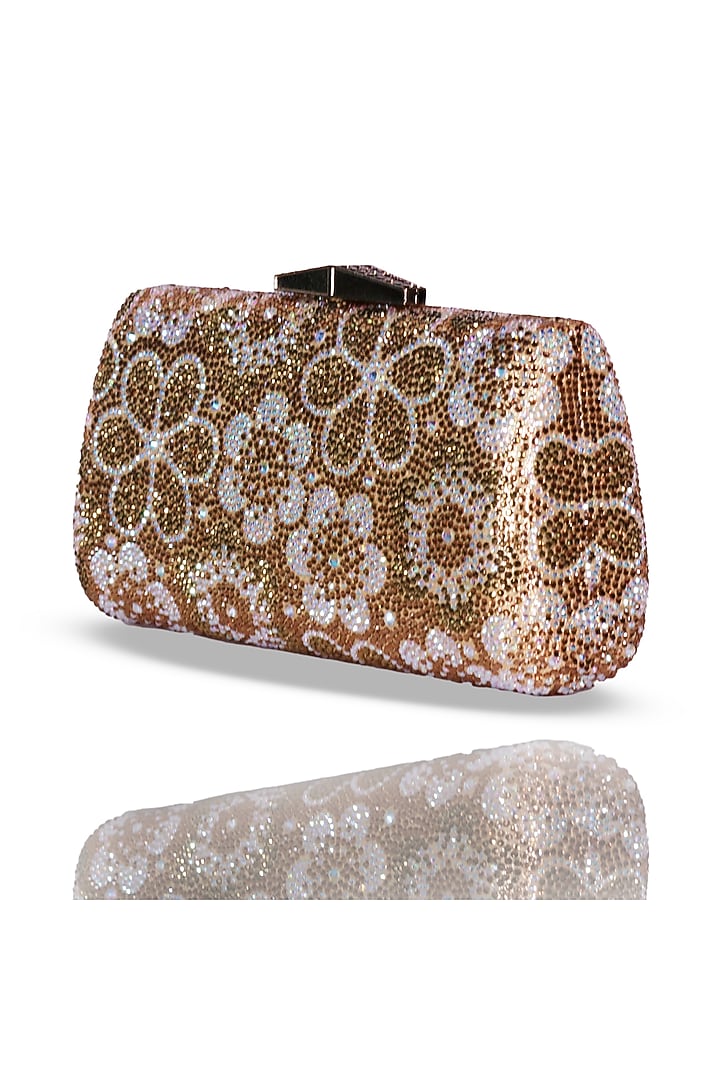 Gold Metal Crystal Floral Clutch by Be Chic at Pernia's Pop Up Shop