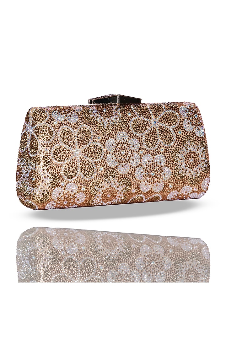 Gold Metal Crystal Floral Clutch by Be Chic at Pernia's Pop Up Shop