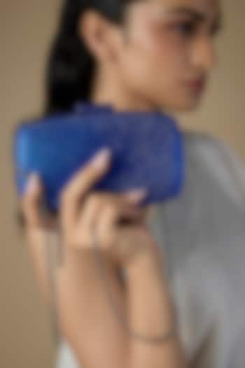 Blue Satin Crystal Embellished Clutch by Be Chic at Pernia's Pop Up Shop