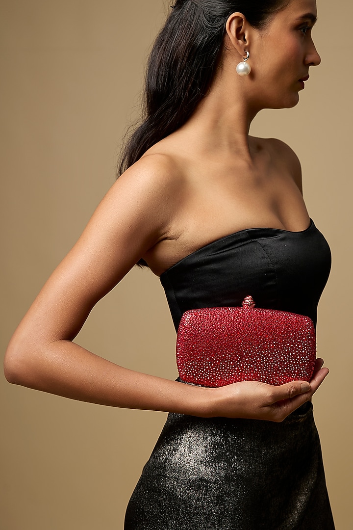Red Metal & Artificial Leather Bag by Be Chic at Pernia's Pop Up Shop