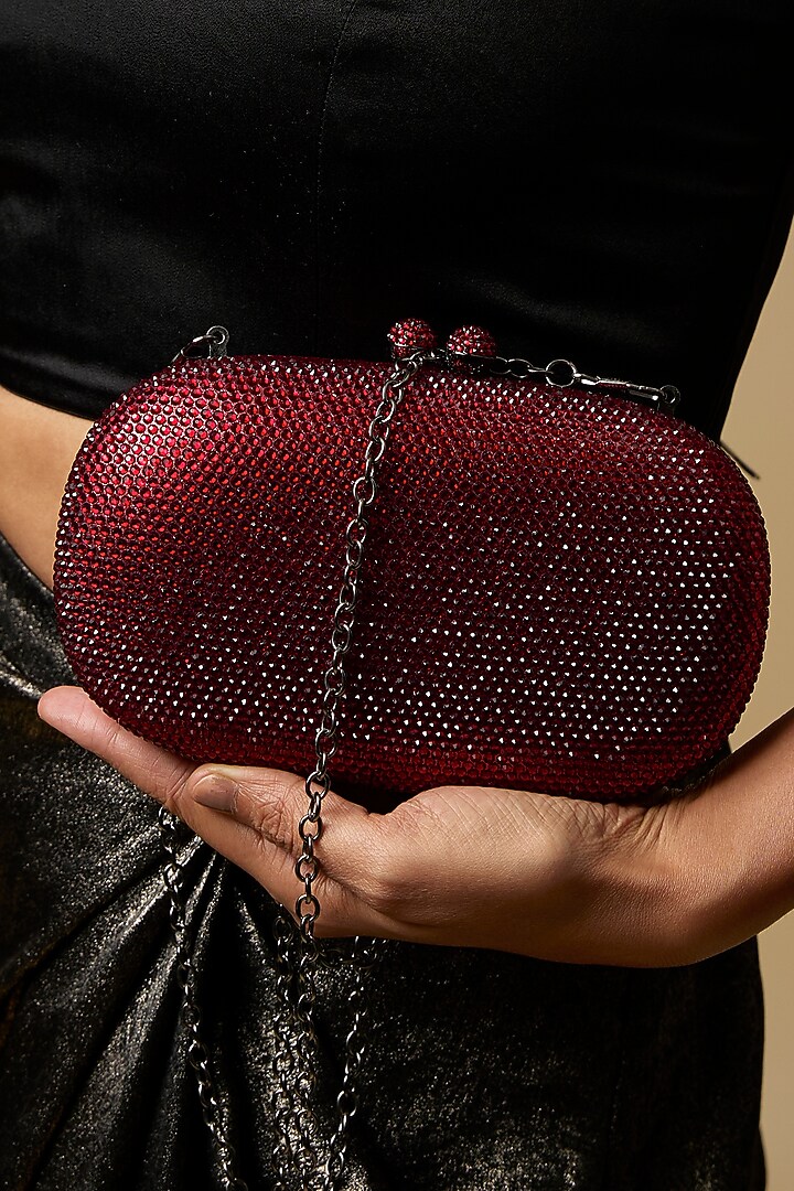 Red Metal & Artificial Leather Bag by Be Chic at Pernia's Pop Up Shop