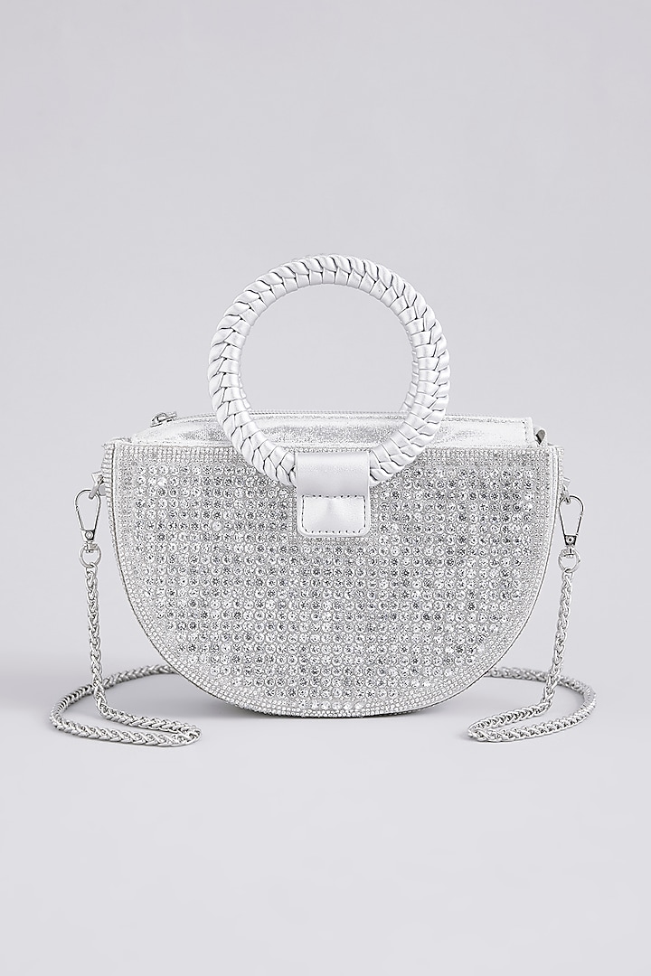 Silver Faux Leather Crystal Handbag by Be Chic at Pernia's Pop Up Shop