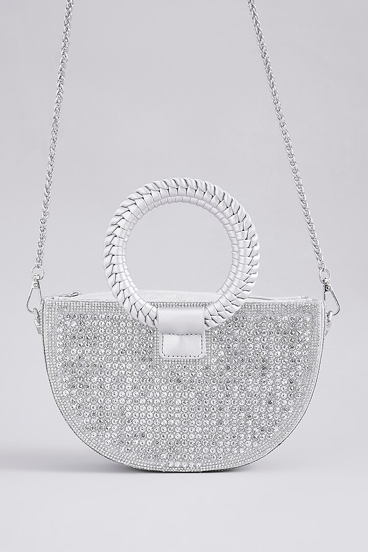 Silver Faux Leather Crystal Handbag by Be Chic at Pernia's Pop Up Shop