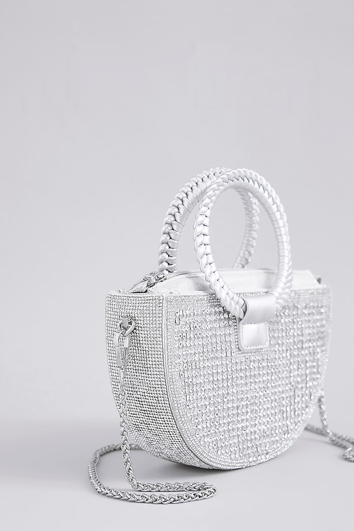 Silver Faux Leather Crystal Handbag by Be Chic at Pernia's Pop Up Shop