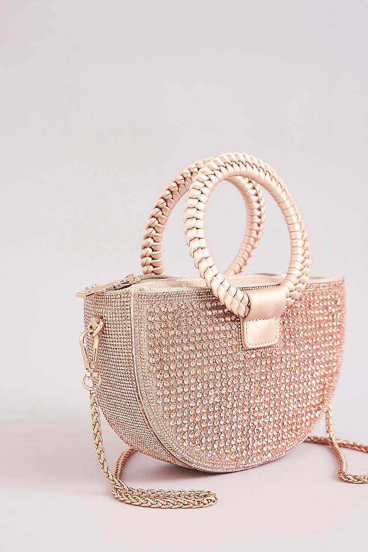 Rose Gold Faux Leather Crystal Handbag by Be Chic at Pernia's Pop Up Shop