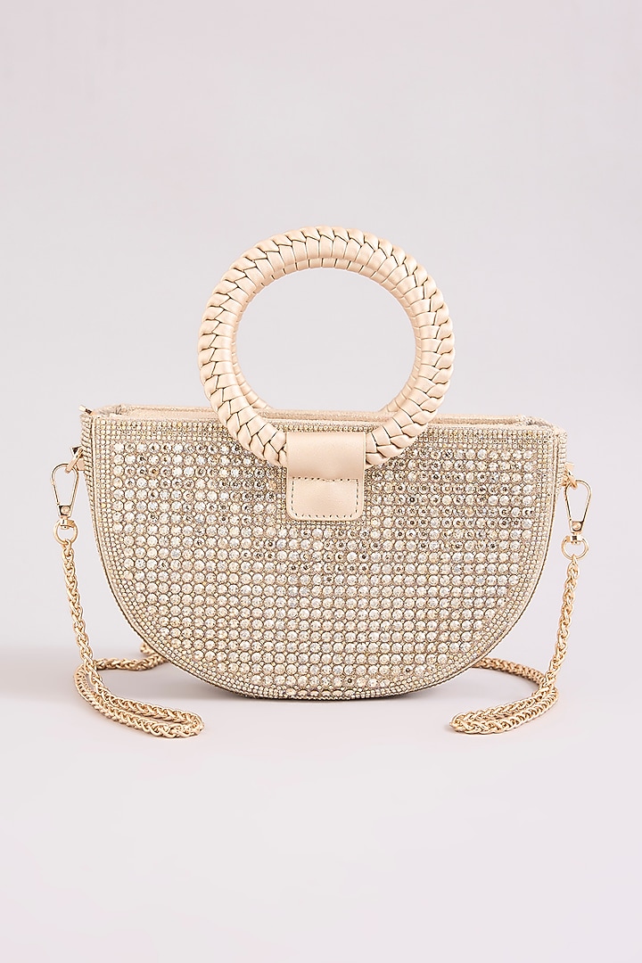 Gold Faux Leather Crystal Handbag by Be Chic at Pernia's Pop Up Shop