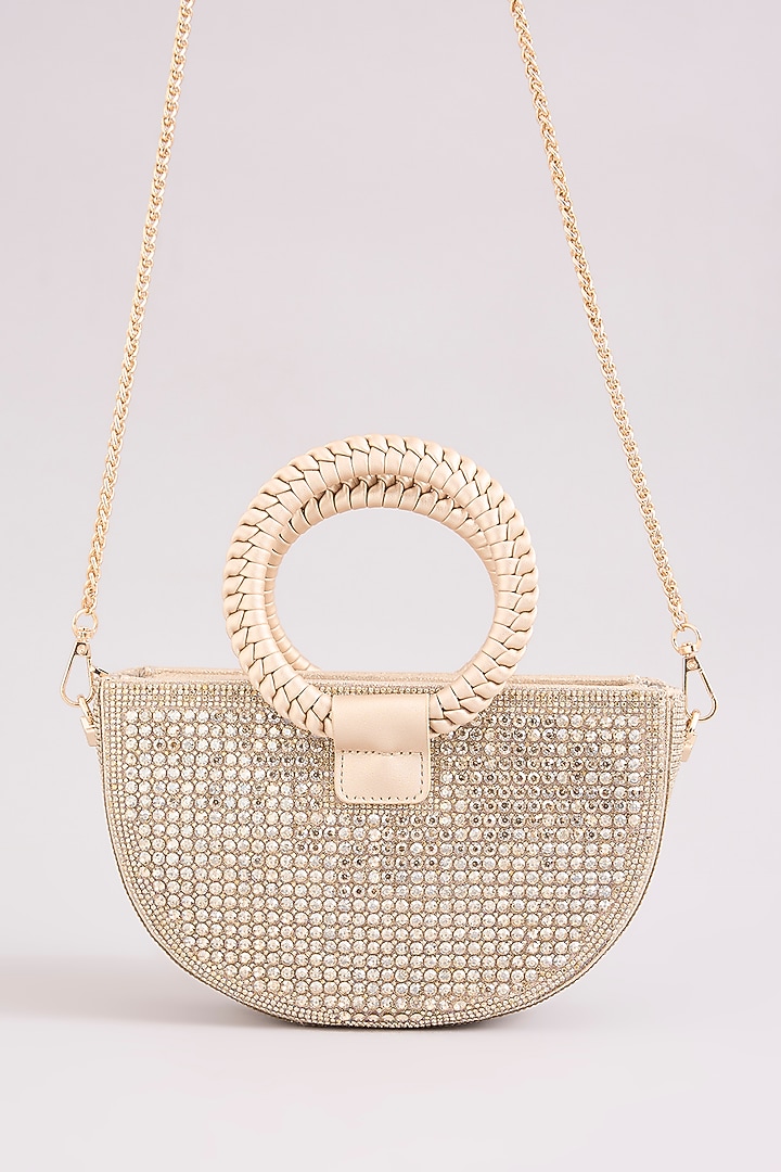 Gold Faux Leather Crystal Handbag by Be Chic at Pernia's Pop Up Shop